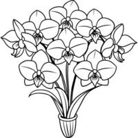 orquídea flor contorno ilustración colorante libro página diseño, orquídea flor ramo de flores negro y blanco línea Arte dibujo colorante libro paginas para niños y adultos vector