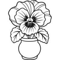 Pansy flower outline illustration coloring book page design, Pansy flower Bouquet black and white line art drawing coloring book pages for children and adults vector