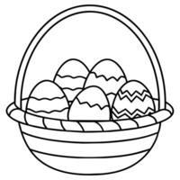 Easter eggs basket outline coloring book page line art illustration digital drawing vector