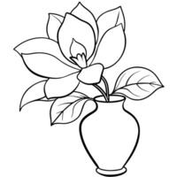 Magnolia Flower outline illustration coloring book page design, Magnolia Flower black and white line art drawing coloring book pages for children and adults vector