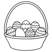 Easter eggs basket outline coloring book page line art illustration digital drawing vector