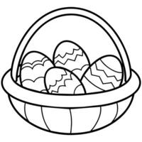 Easter eggs basket outline coloring book page line art illustration digital drawing vector