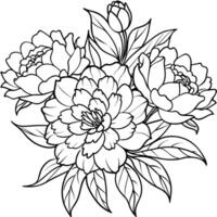 Peony Flower outline illustration coloring book page design, Peony Flower black and white line art drawing coloring book pages for children and adults vector