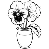 Pansy flower outline illustration coloring book page design, Pansy flower Bouquet black and white line art drawing coloring book pages for children and adults vector