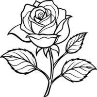 Rose flower outline illustration coloring book page design, Rose flower black and white line art drawing coloring book pages for children and adults vector