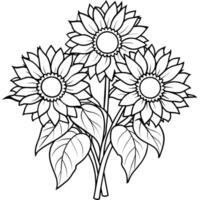 Sunflower flower outline illustration coloring book page design, Sunflower flower black and white line art drawing coloring book pages for children and adults vector