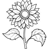 girasol flor contorno ilustración colorante libro página diseño, girasol flor negro y blanco línea Arte dibujo colorante libro paginas para niños y adultos vector