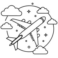 Plane outline coloring book page line art illustration digital drawing vector