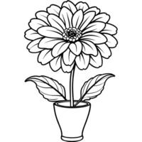 Zinnia Flower outline illustration coloring book page design, Zinnia Flower black and white line art drawing coloring book pages for children and adults vector