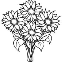 Sunflower flower outline illustration coloring book page design, Sunflower flower black and white line art drawing coloring book pages for children and adults vector