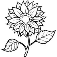 Sunflower flower outline illustration coloring book page design, Sunflower flower black and white line art drawing coloring book pages for children and adults vector