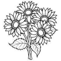 Sunflower flower outline illustration coloring book page design, Sunflower flower black and white line art drawing coloring book pages for children and adults vector