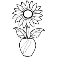 Sunflower flower outline illustration coloring book page design, Sunflower flower black and white line art drawing coloring book pages for children and adults vector