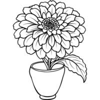 zinnia flor contorno ilustración colorante libro página diseño, zinnia flor negro y blanco línea Arte dibujo colorante libro paginas para niños y adultos vector