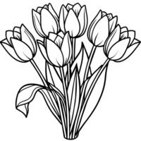 Tulip Flower outline illustration coloring book page design, Tulip Flower black and white line art drawing coloring book pages for children and adults vector