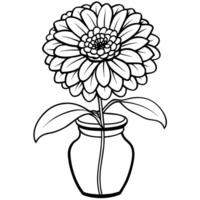 Zinnia Flower outline illustration coloring book page design, Zinnia Flower black and white line art drawing coloring book pages for children and adults vector