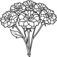 Marigold Flower Bouquet outline illustration coloring book page design, Marigold Flower Bouquet black and white line art drawing coloring book pages for children and adults vector