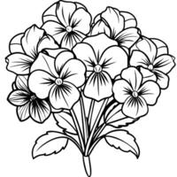 Pansy flower outline illustration coloring book page design, Pansy flower Bouquet black and white line art drawing coloring book pages for children and adults vector