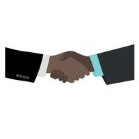 Handshake, two black male hands close up, business, agreement, deal, isolate on white, flat vector