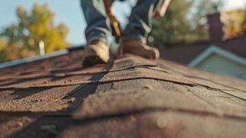 A timelapse shot of workers swiftly and efficiently installing shingles on the roof showcasing their skills and agility photo