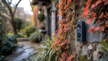 Detailed shot of a smart doorbell being installed equipped with a camera and twoway communication for added security photo