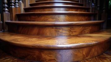 A closer look at the rich mahogany steps of a clic staircase showcasing the beauty of natural wood grain and sy construction photo