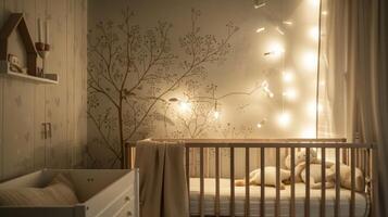 Soft candlelight reflected on the wall creates an enchanting and dreamy atmosphere in the nursery. 2d flat cartoon photo