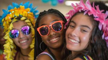 A photo booth is set up with props and funny signs encouraging students to take memorable pictures with their friends