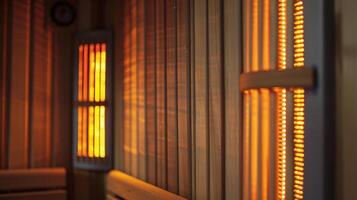 el consolador calor y calmante ambiente de el infrarrojo sauna se derrite lejos ninguna preocupaciones o tensión. foto