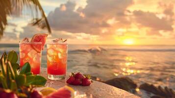 As the sun sets on the horizon sip on your newly created mocktail creations in a laidback beachinspired setting photo