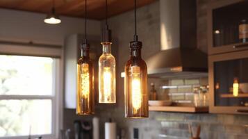Dont throw away those wine bottles A simple DIY project turns them into elegant hanging pendant lights for the kitchen photo