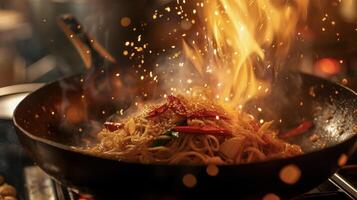 Get ready to feel the burn with this y noodle creation The wok is on fire as our skilled chef expertly stirs together noodles peppers and a secret blend of es for a fier photo