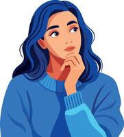 Pensive young woman with blue hair vector