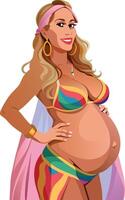 joven embarazada mujer con traje de baño- vector