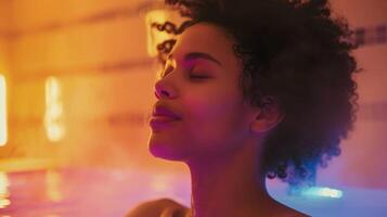 A person incorporating breathwork exercises into their sauna session maximizing the benefits of the heat for deep relaxation and stress relief. photo