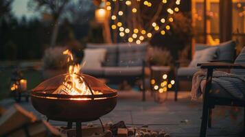 A cozy fire pit surrounded by comfortable seating perfect for roasting marshmallows and enjoying lively conversations under the starry sky photo