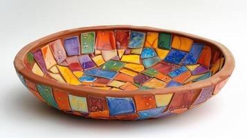 A mosaicinspired ceramic plate created using the piecing technique where clay shapes were intricately p. photo