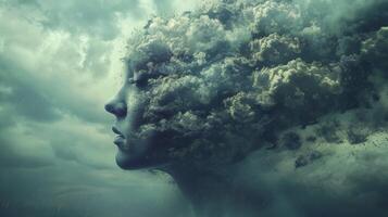 An imaginative illustration of SAD symptoms fading away represented by storm clouds slowly dissipating. photo