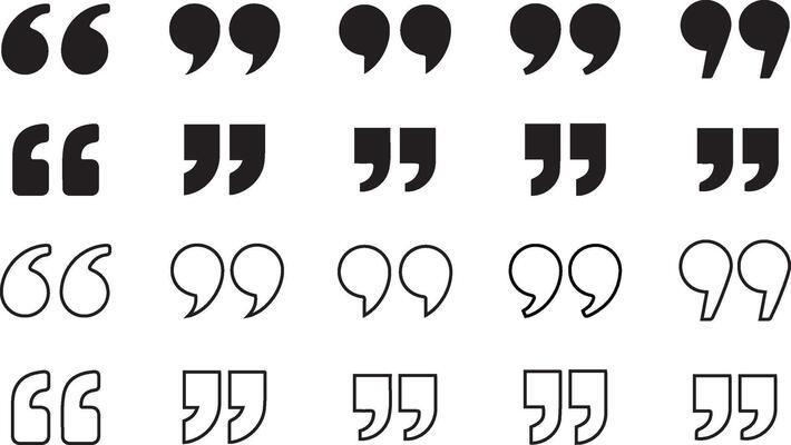Quotes, quotation marks black isolated icon set.