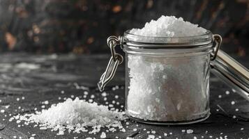 A jar filled with fragrant crumbly sea salt the secret to enhancing the flavor of your baked goods without overpowering them photo