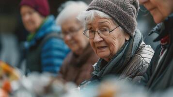 Elderly participants at a recycling workshop carefully examine items to determine if they are recyclable or can be repurposed through upcycling techniques photo