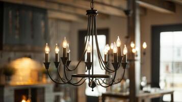 The combination of warm candlelight and cool metal accents make this chandelier a stylish addition to any room. 2d flat cartoon photo