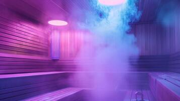un lleno de vapor sauna lleno con infrarrojo ligero ofrecimiento teutico alivio a facilitar síntomas de osteoartritis. foto