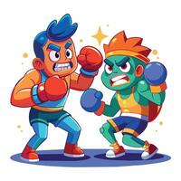 un maravilloso caja de cartón personaje boxeo plano ilustración vector