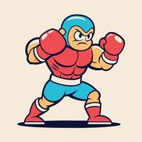 un maravilloso caja de cartón personaje boxeo plano ilustración vector