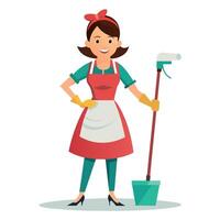 A cleaner woman meticulously cleaning the room flat style silhouette vector