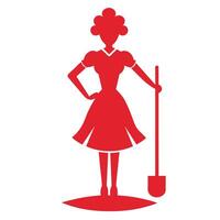 A cleaner woman meticulously cleaning the room flat style silhouette vector