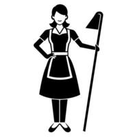 A cleaner woman meticulously cleaning the room flat style silhouette vector