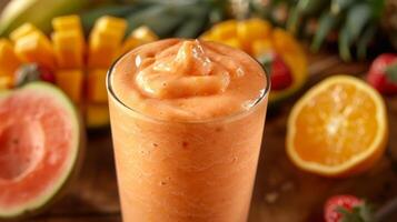 Exotic fruits coming together to create a tropical blend of flavors in this smoothie photo