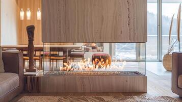 The reflective fireplace surround seems to multiply the flames and make the fire appear even more inviting. 2d flat cartoon photo